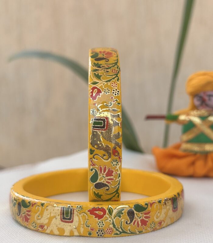 Jaipuri Handmade Lac Bangles, Hand-Painted Traditional Indian Jewelry, Elephant & Peacock Design, Ethnic Rajasthani Bridal Bangles.