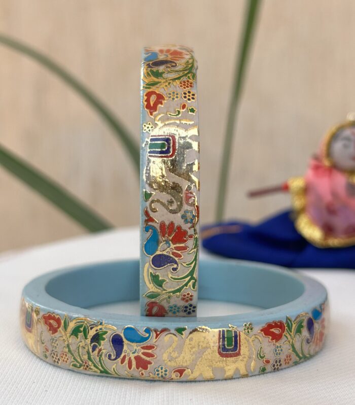 Jaipuri Handmade Lac Bangles, Hand-Painted Traditional Indian Jewelry, Elephant & Peacock Design, Ethnic Rajasthani Bridal Bangles.