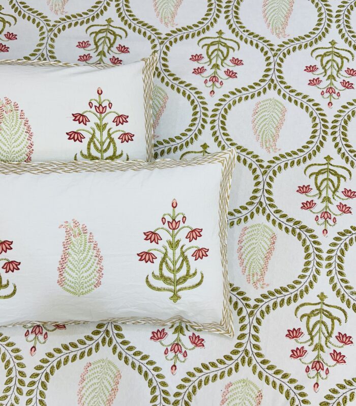 Jaipuri Hand Block Printed Floral Pure Cotton Bedsheet with Pillow Covers, King Size