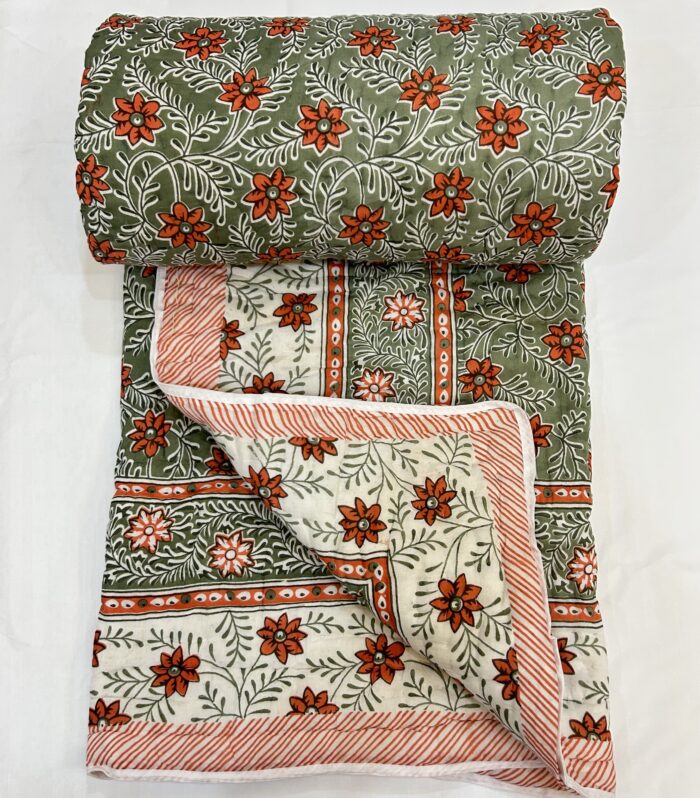 Jaipuri Handmade Floral Hand Block Quilted Razai