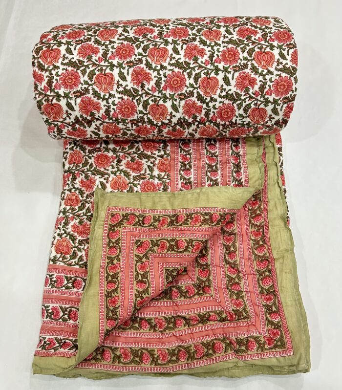 Jaipuri Handmade Floral Hand Block Quilted Razai