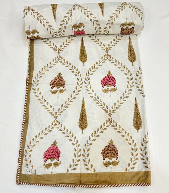 Jaipuri Handmade Floral Hand block Soft Mulmul Pure Cotton Double Bed Dohar