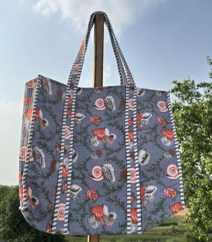 Jaipuri Handmade Floral Print Quilted Shopping Shoulder Bag, Tote Bag, Pure Cotton Quilt