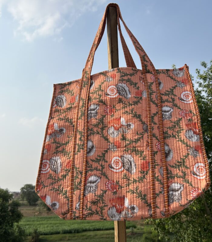 Jaipuri Handmade Floral Print Quilted Shopping Shoulder Bag, Tote Bag, Pure Cotton Quilt.