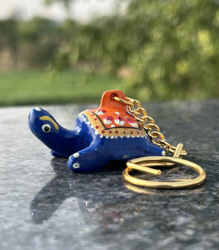 Hand-Painted Tortoise Keychain – Rajasthani Miniature Art, Colorful Souvenir Gift